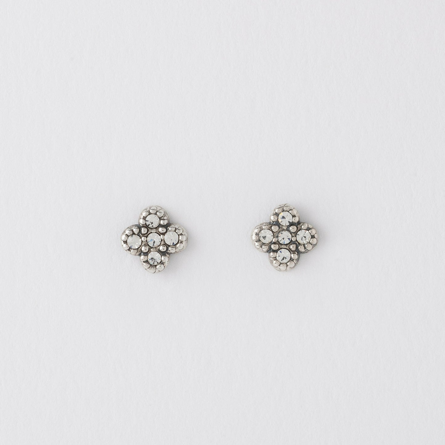 Four Petal Flower Silver Ear Studs Jewelry Crumble and Core   