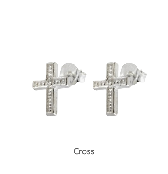 a pair of silver cross earrings