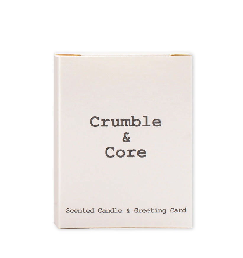 a white card with the words crumble and core printed on it