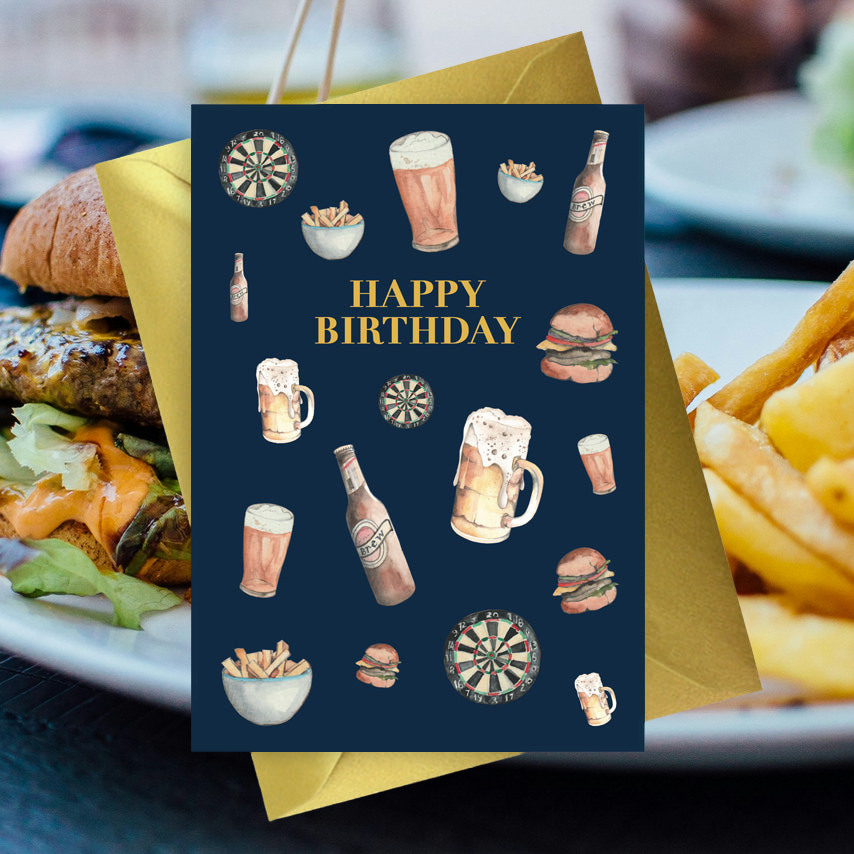 Navy A6 Foiled Greeting Card Beers Happy Birthday