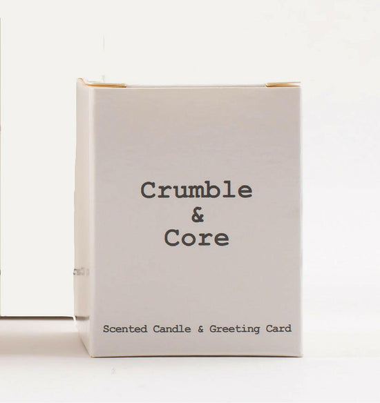 a white box with the words crumble and core printed on it