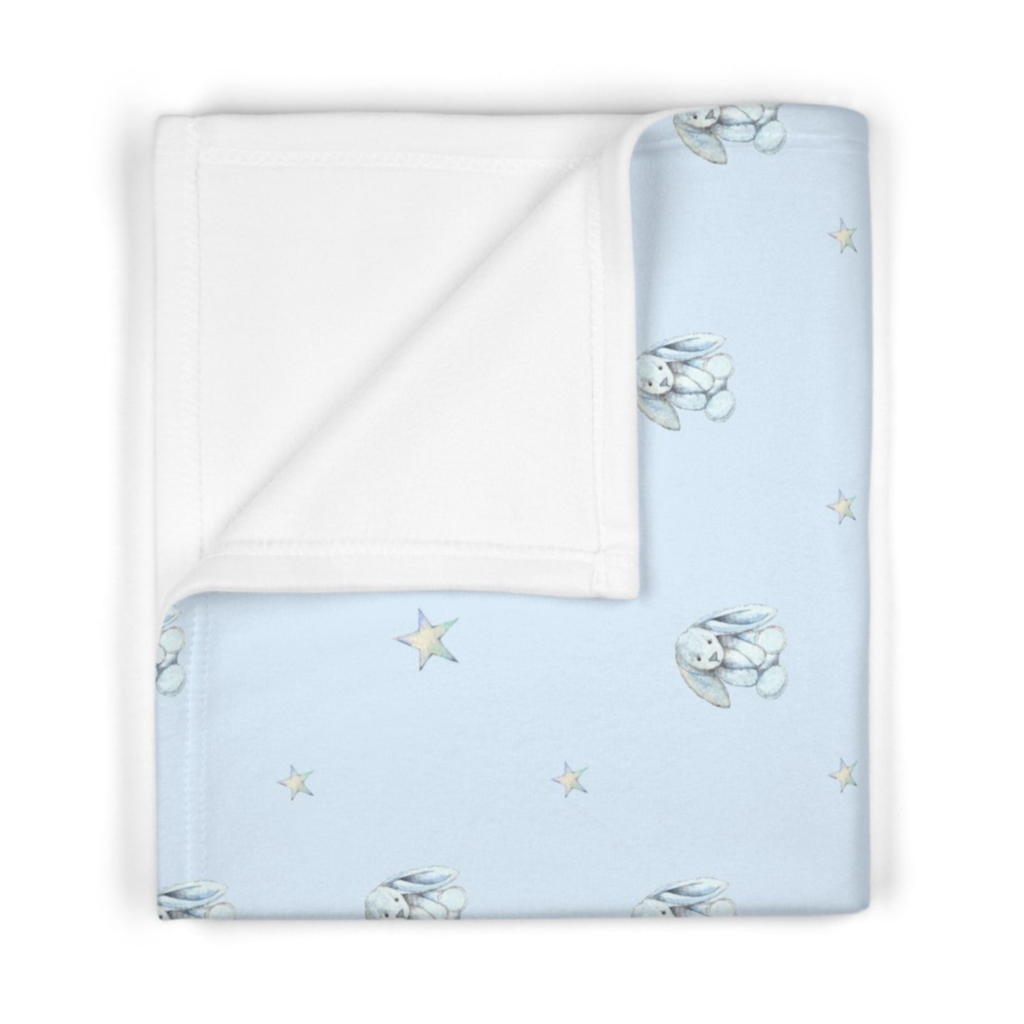 Personalised Fleece Blanket Blue Bunny Design - Baby Boy Gift