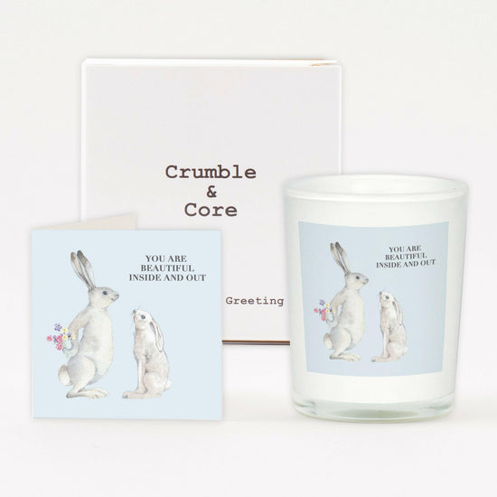 Animal Collection Boxed Candle and Greeting Card Hares Candles Crumble and Core   