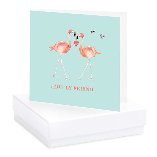 Boxed Flamingoes Lovely Friend Silver Earring Card Earrings Crumble and Core White  