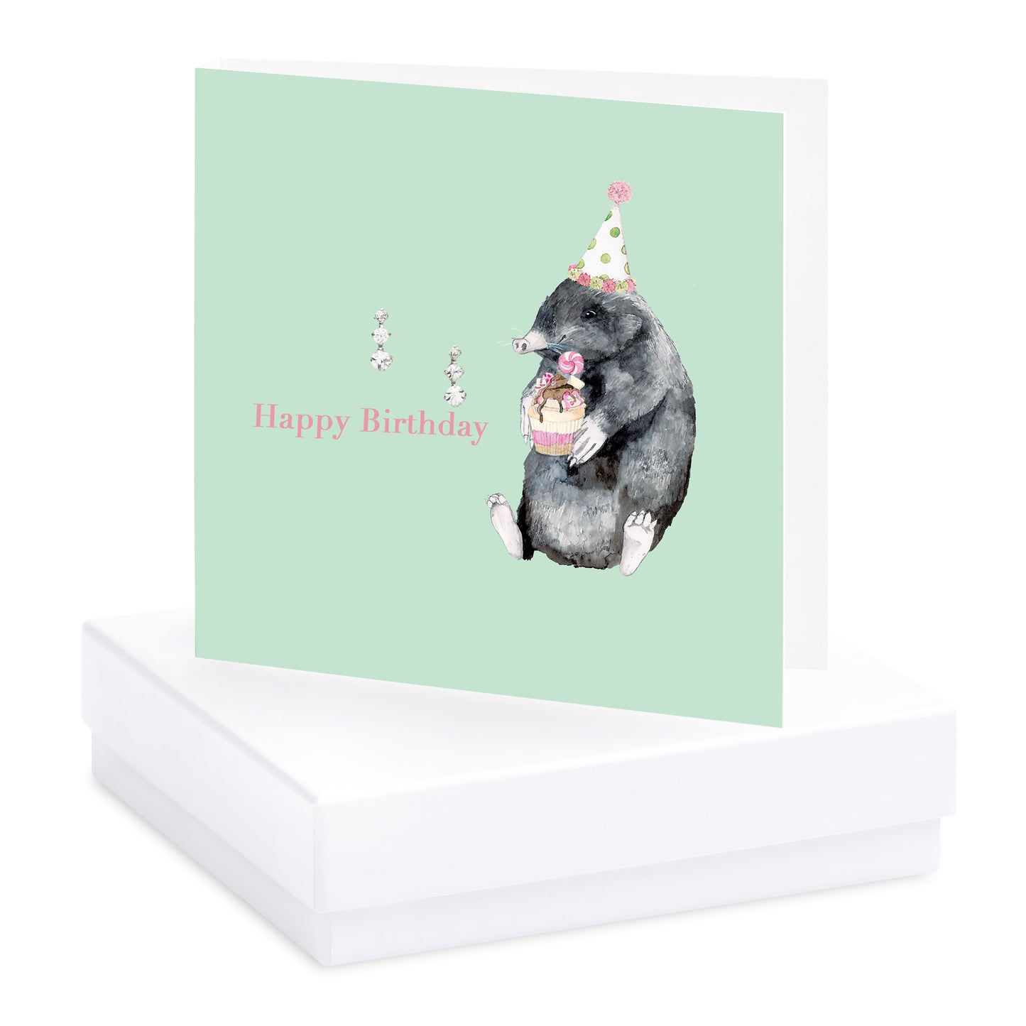 Boxed Mole Happy Birthday Silver Earring Card Earrings Crumble and Core White  