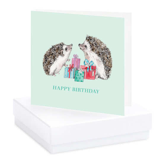 Boxed Hedgehogs Happy Birthday Silver Earring Card Earrings Crumble and Core White  