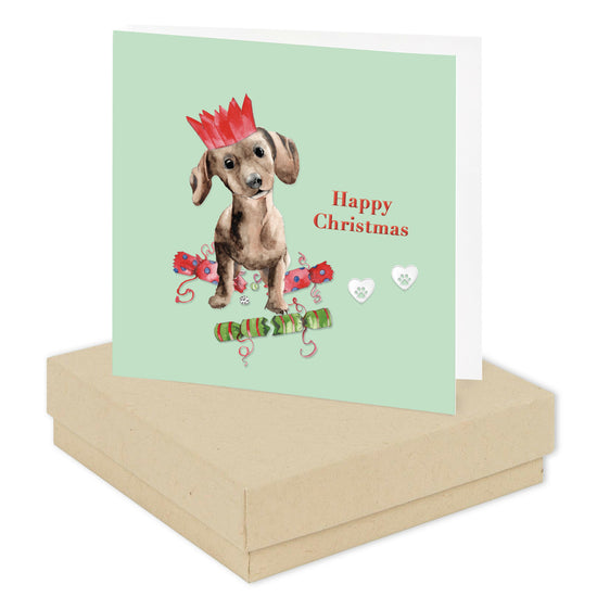 Christmas Dog Boxed Silver Earring Card Earrings Crumble and Core   