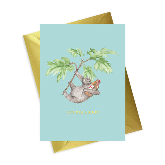 Animal Collection A6 Foiled Greeting Card Sloth Get Well Soon Greeting & Note Cards Crumble and Core   