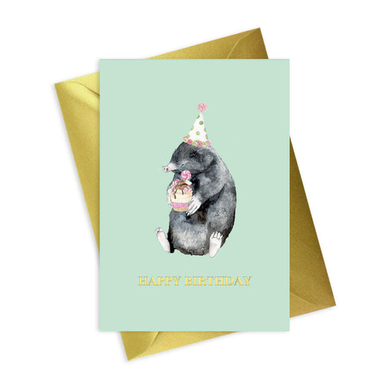 Animal Collection A6 Foiled Greeting Card Mole Happy Birthday Greeting & Note Cards Crumble and Core   