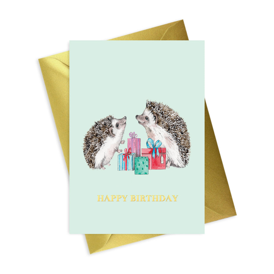 Animal Collection A6 Foiled Greeting Card Hedgehogs Happy Birthday Greeting & Note Cards Crumble and Core   