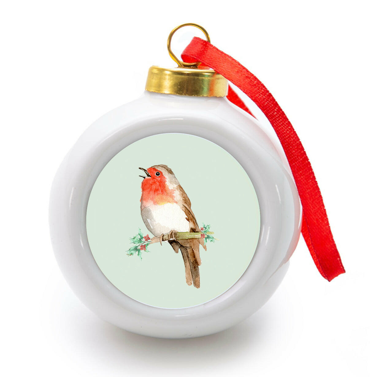 Hanging Ceramic Christmas Robin Bauble Decor Crumble and Core   