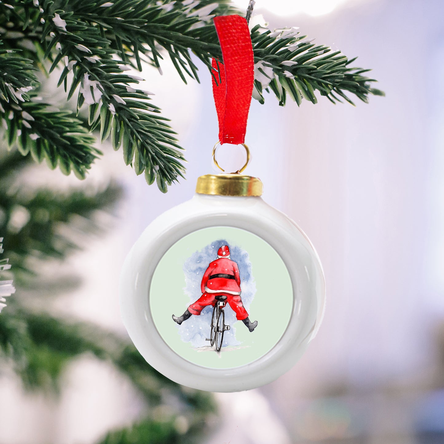 Hanging Ceramic Christmas Santa Bike Bauble