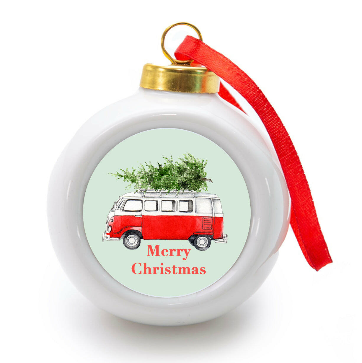 Hanging Ceramic Christmas Camper Van Bauble Decor Crumble and Core   