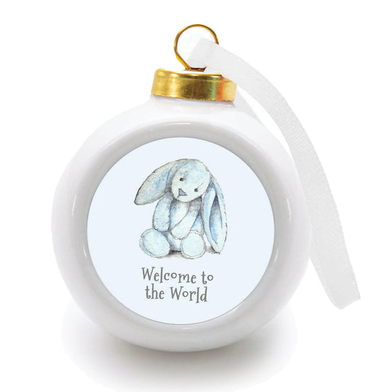 Hanging Ceramic Baby Boy Bunny Bauble Decoration Decor Crumble and Core   