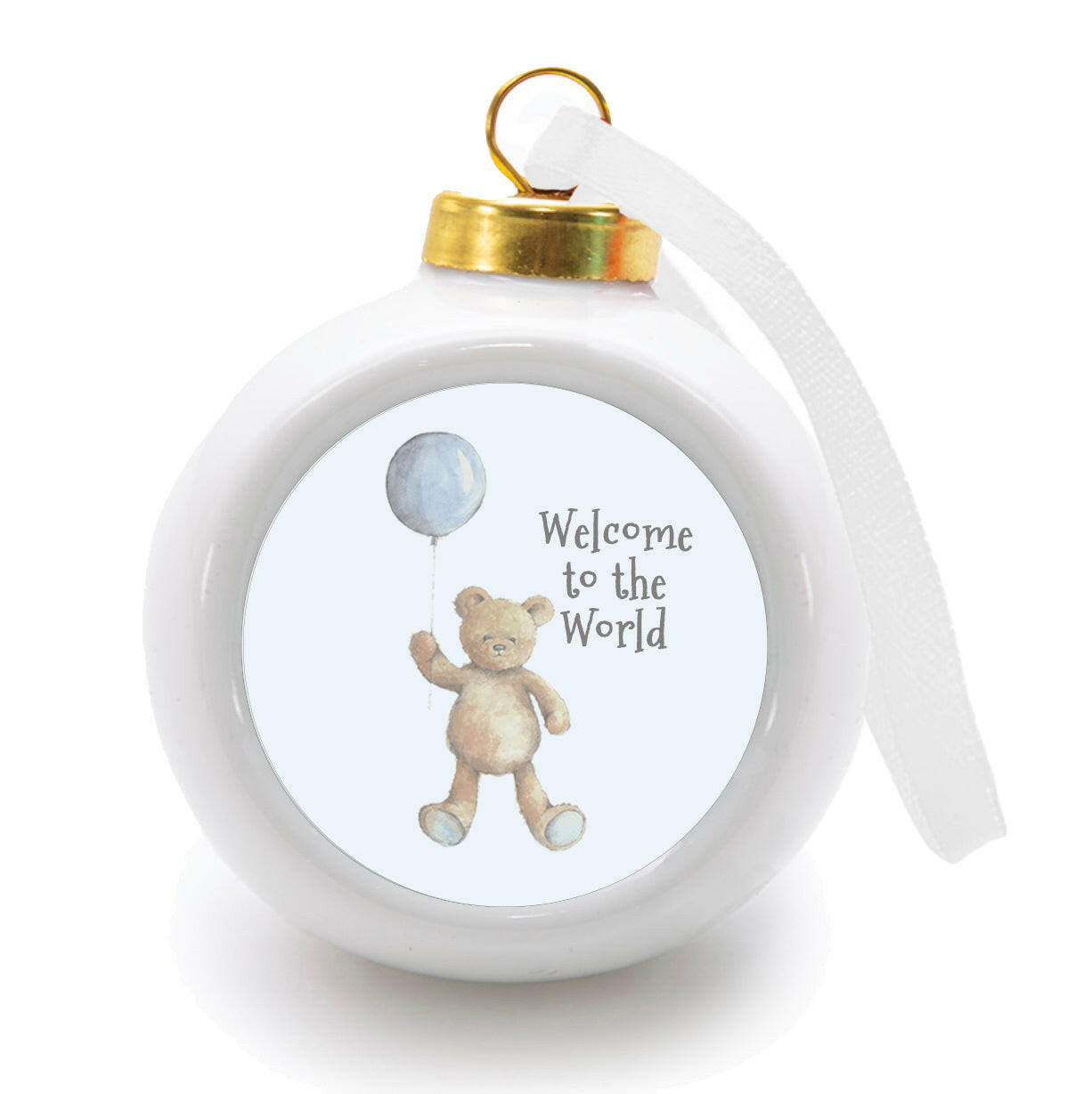 Hanging Ceramic Baby Boy Teddy & Balloon Bauble Decoration Decor Crumble and Core   