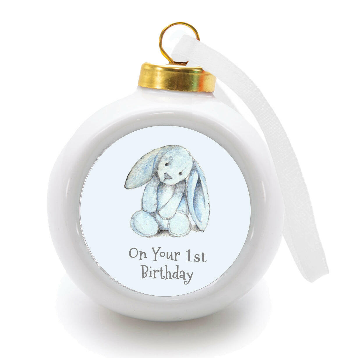 Hanging Ceramic Baby 1st Birthday Boy Bunny Bauble Decoration Decor Crumble and Core   