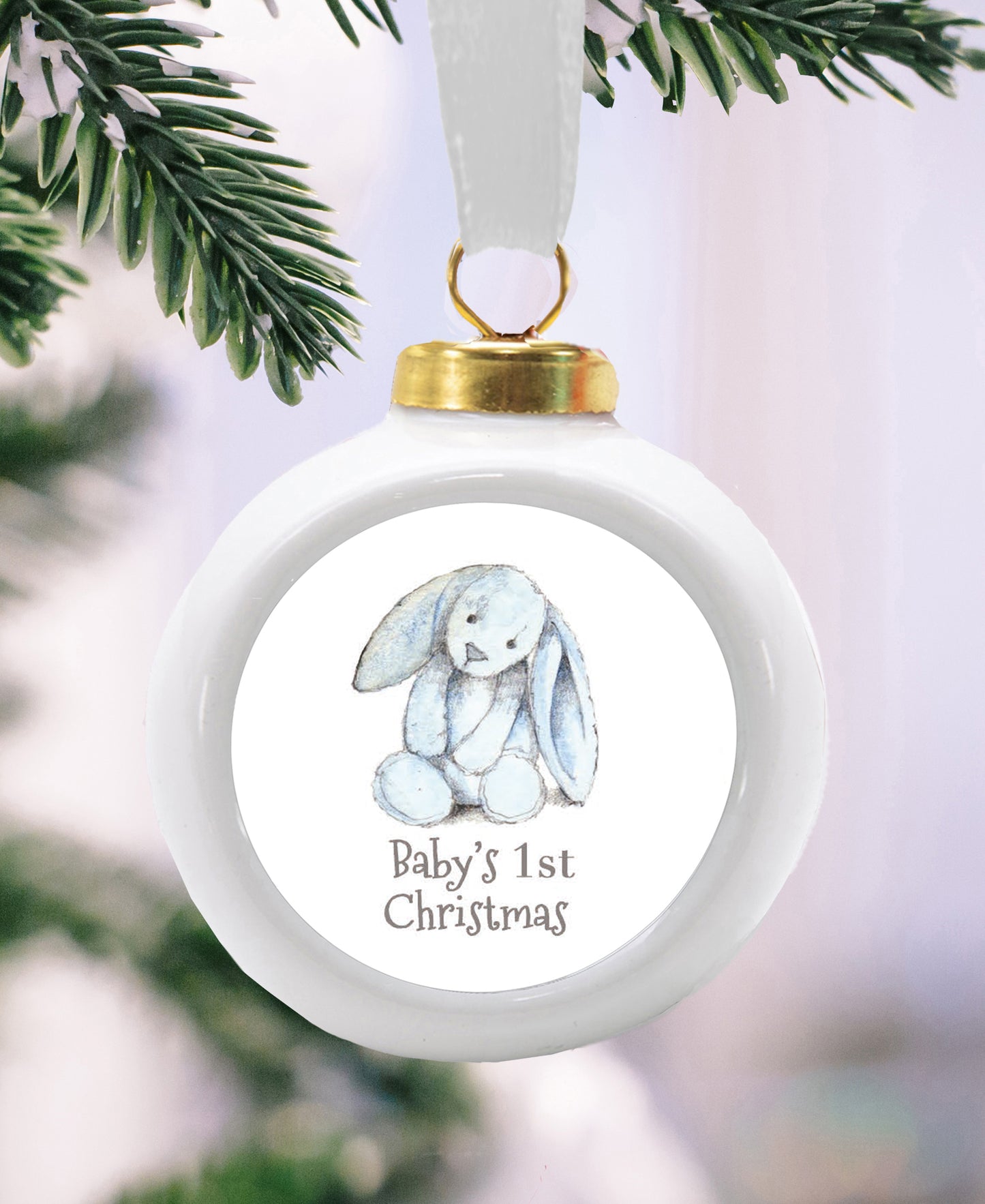 Hanging Ceramic Baby 1st Christmas Decoration - 1st Christmas Gift for Baby Boy