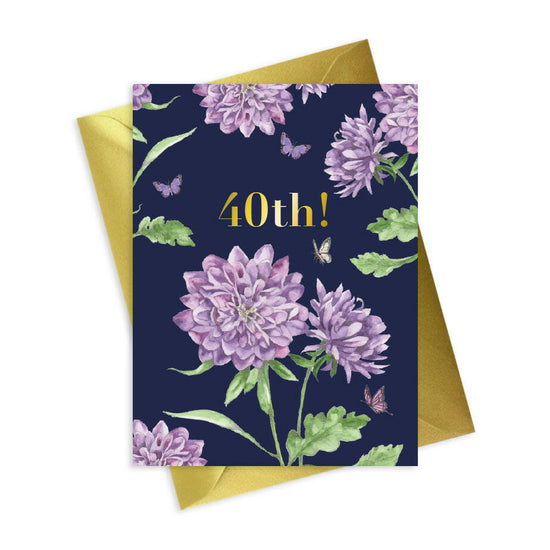 Bright Blooms Foiled 40th Birthday Card Greeting & Note Cards Crumble and Core   