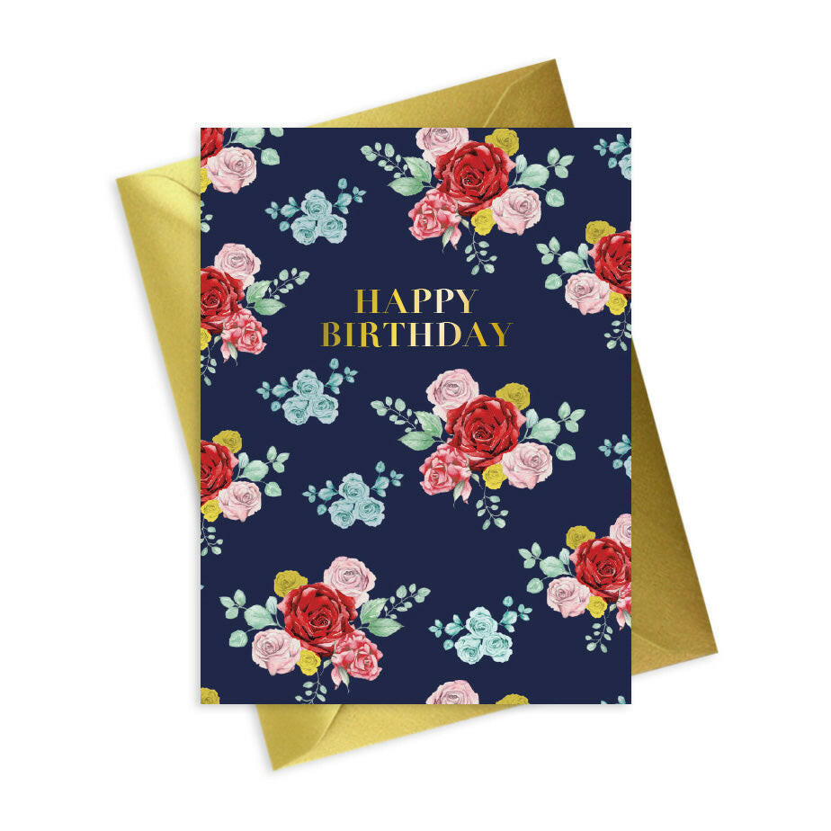 Bright Blooms Foiled Happy Birthday Card BB028 Greeting & Note Cards Crumble and Core   