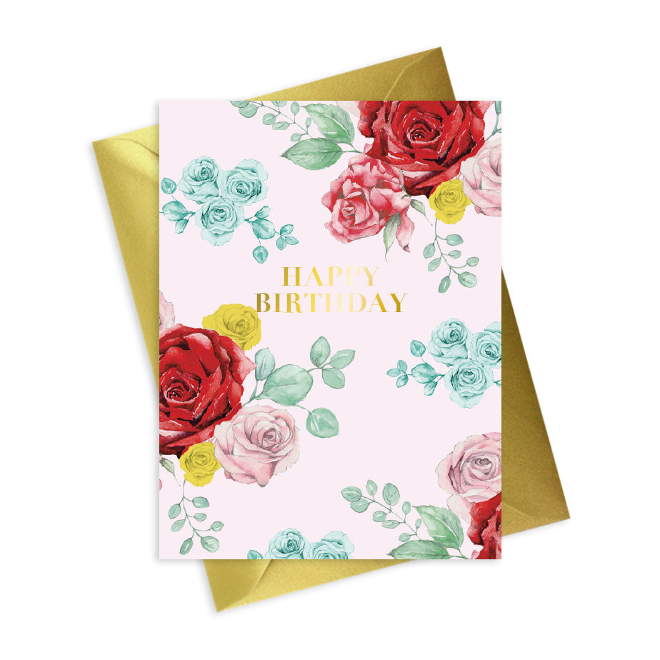 Bright Blooms Foiled Happy Birthday Card BB032 Greeting & Note Cards Crumble and Core   