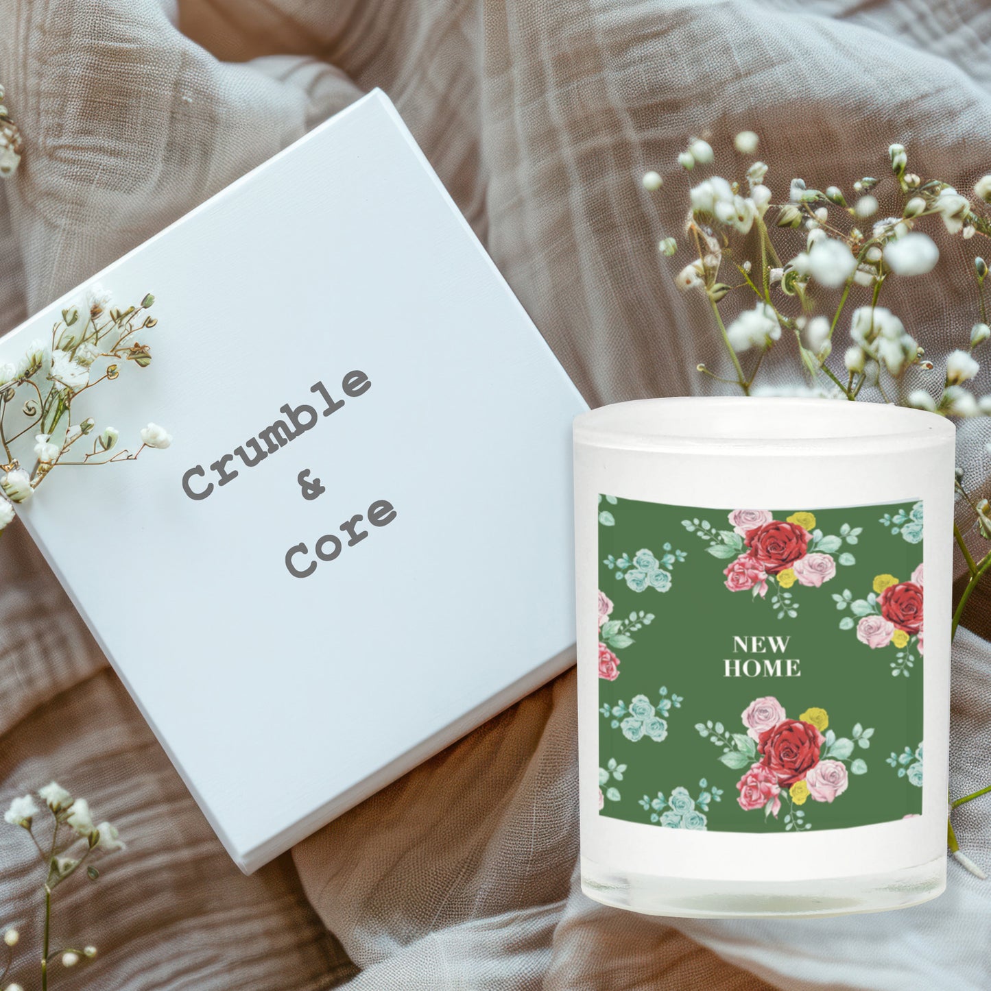 Floral Gift Set Bright Blooms Boxed Candle and New Home Card Perfect for Housewarming and Special Occasions