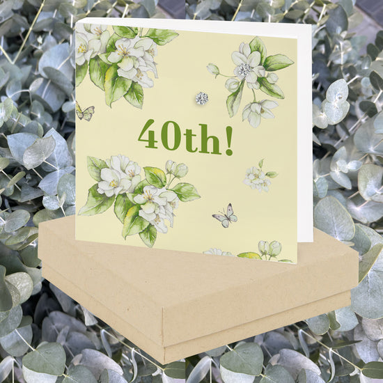 40th Birthday Sterling Stud Earrings Boxed Card Gift Set