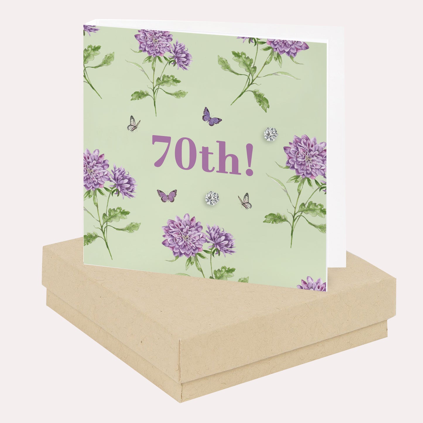 70th Birthday Boxed Card with Sterling Silver Stud Earrings