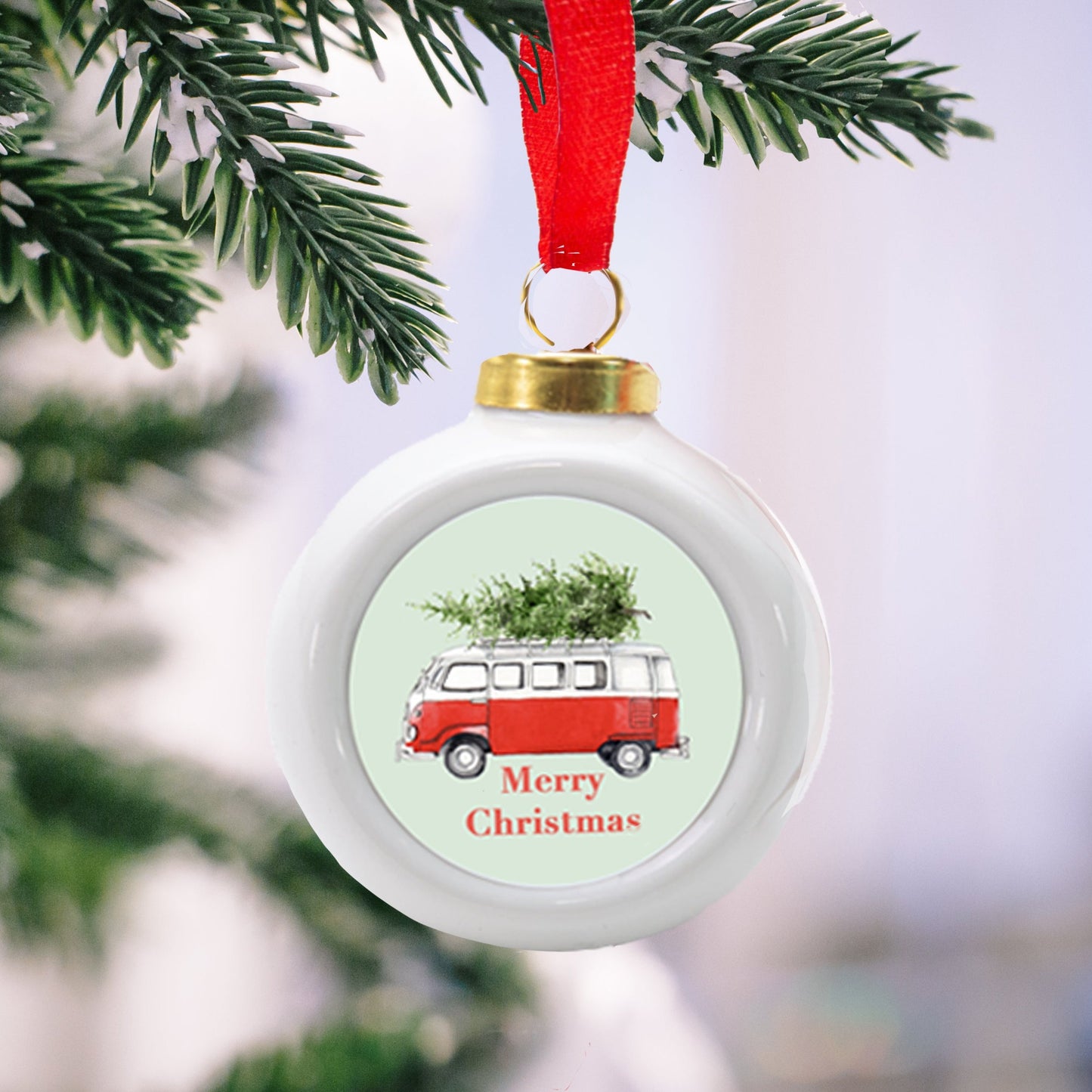 Hanging Ceramic Christmas Camper Van Bauble