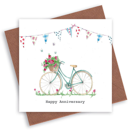 Tarjeta de aniversario de bicicleta de verano