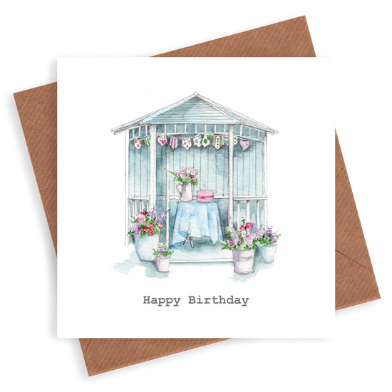 Blue Summerhouse Happy Birthday Card