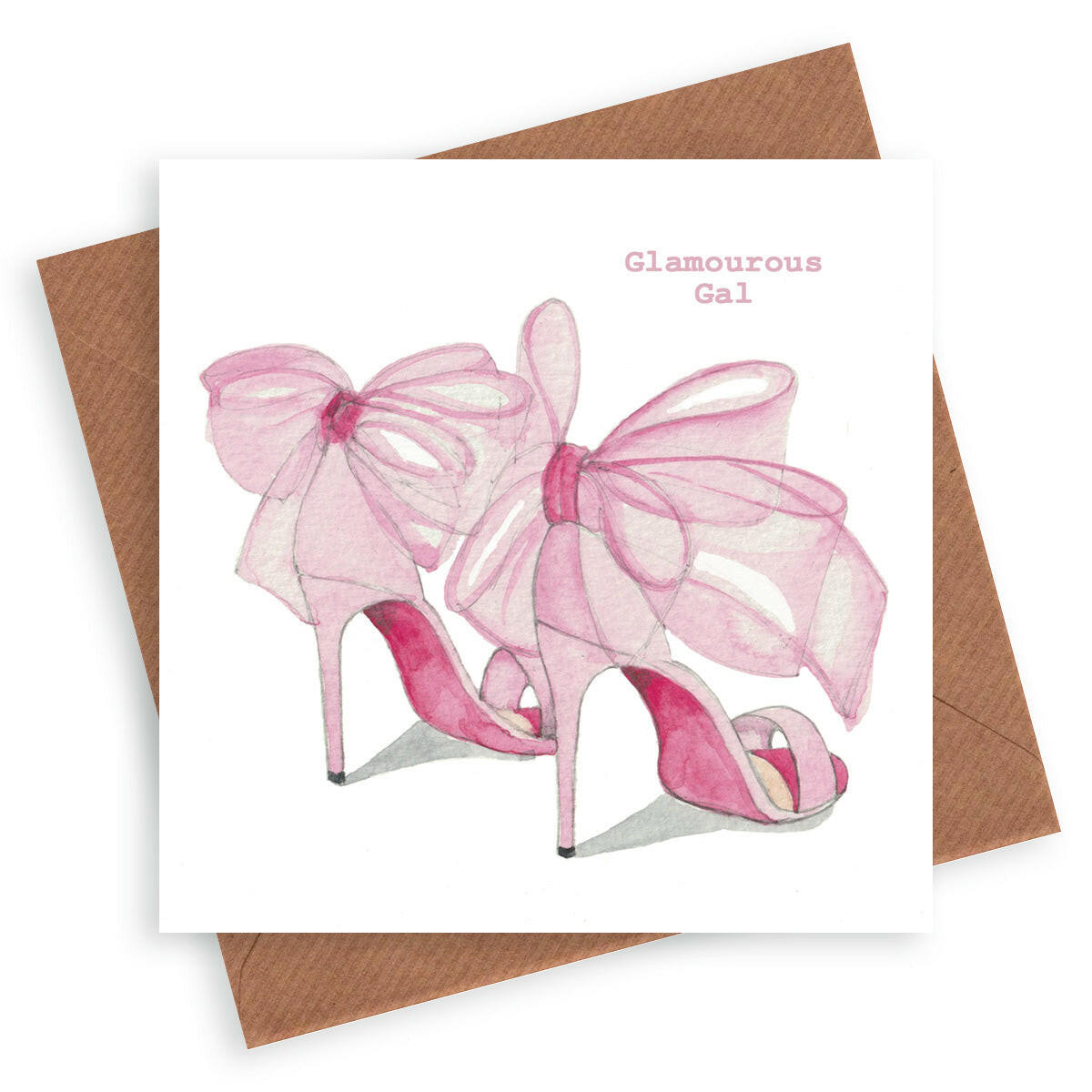 Pink Bow Shoes Glamorous Gal Greeting Card Greeting & Note Cards Crumble and Core   