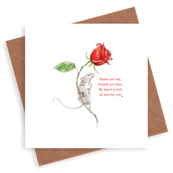 Adorable Mouse Clinging to a Rose with Loving Words Inscribed Greeting Card  - Perfect for All Loved One Occasions