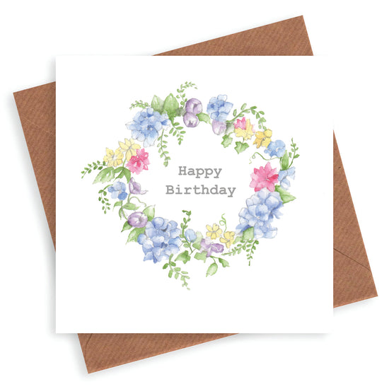 Happy Birthday Hydrangea Wreath Card