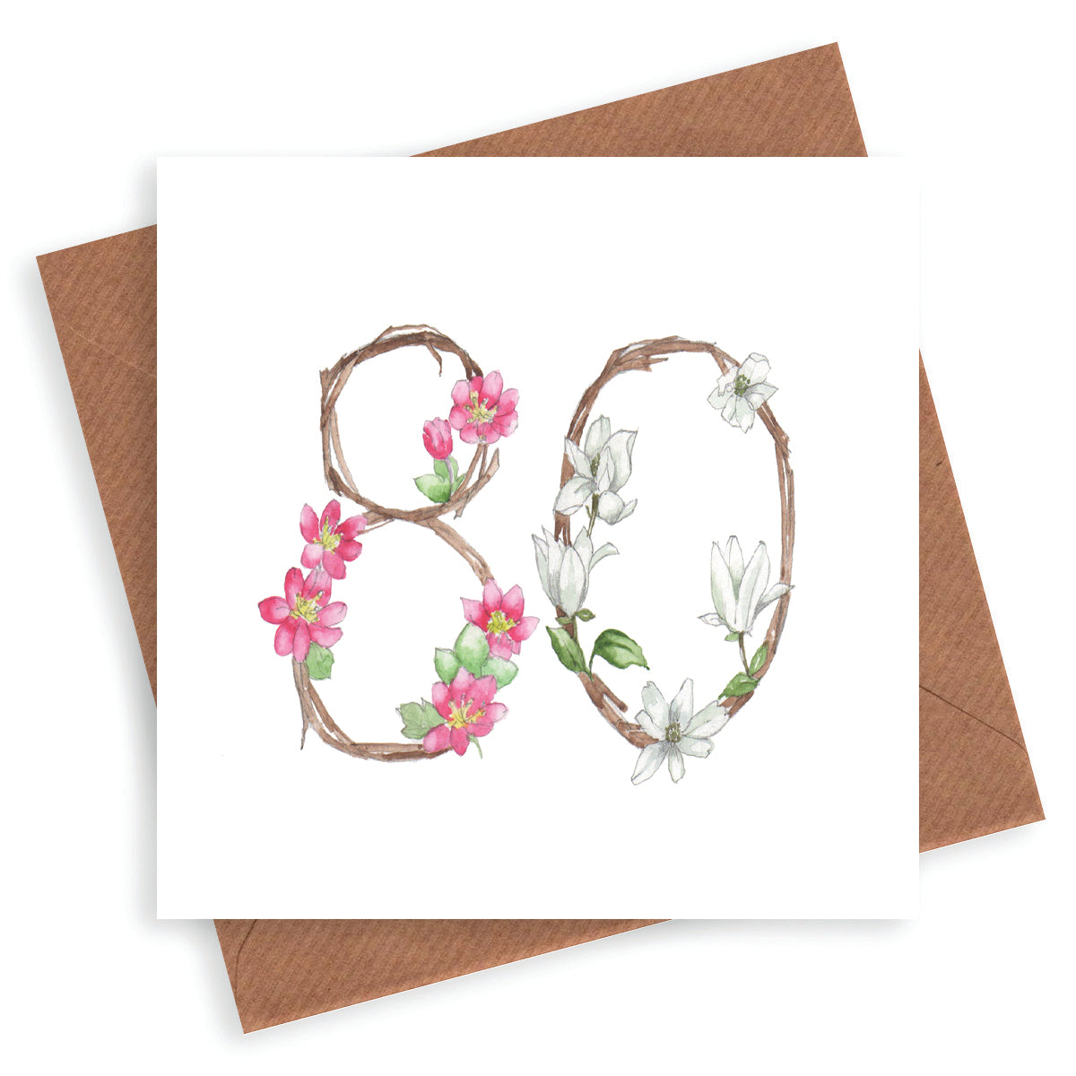 Floral Numbers 80th Card