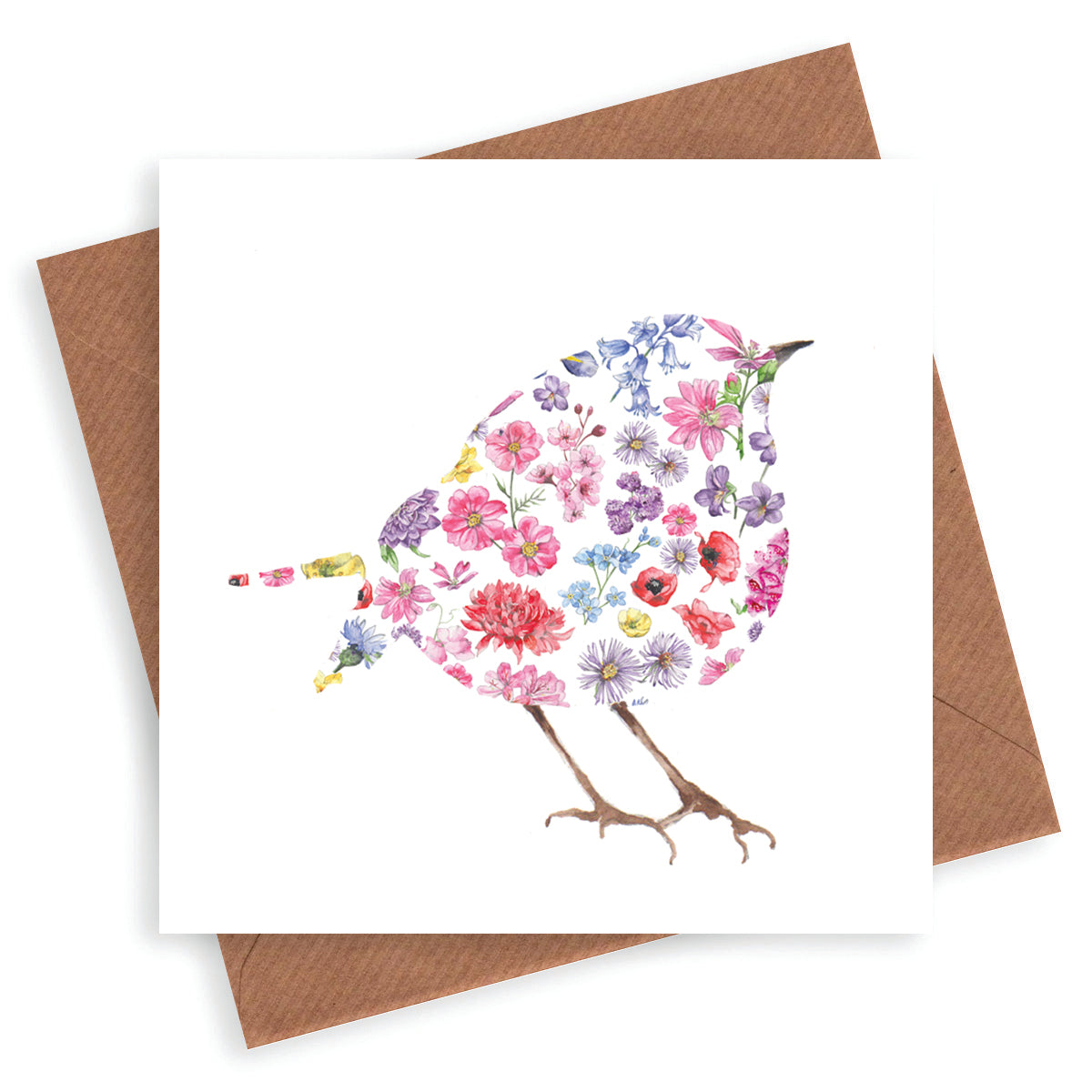 Cut Out Floral Robin Card