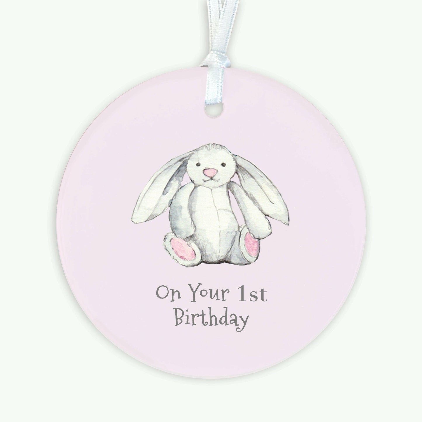 A6 Greeting Card with Ceramic Keepsake - Baby 1st Birthday Girl Bunny Greeting & Note Cards Crumble and Core   