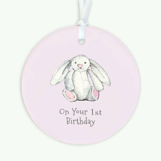 A6 Greeting Card with Ceramic Keepsake - Baby 1st Birthday Girl Bunny Greeting & Note Cards Crumble and Core   