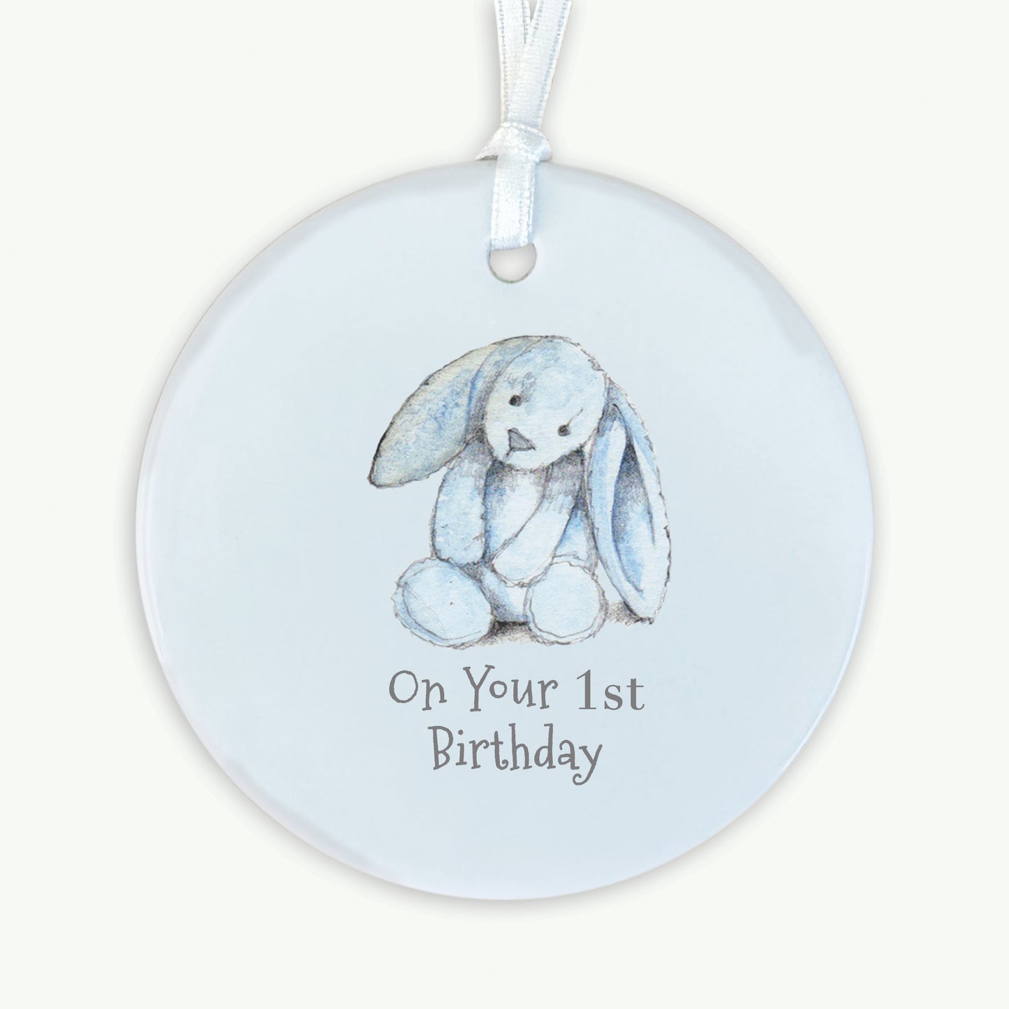 Hanging Ceramic Decoration - Baby 1st Birthday Boy Bunny Decor Crumble and Core   