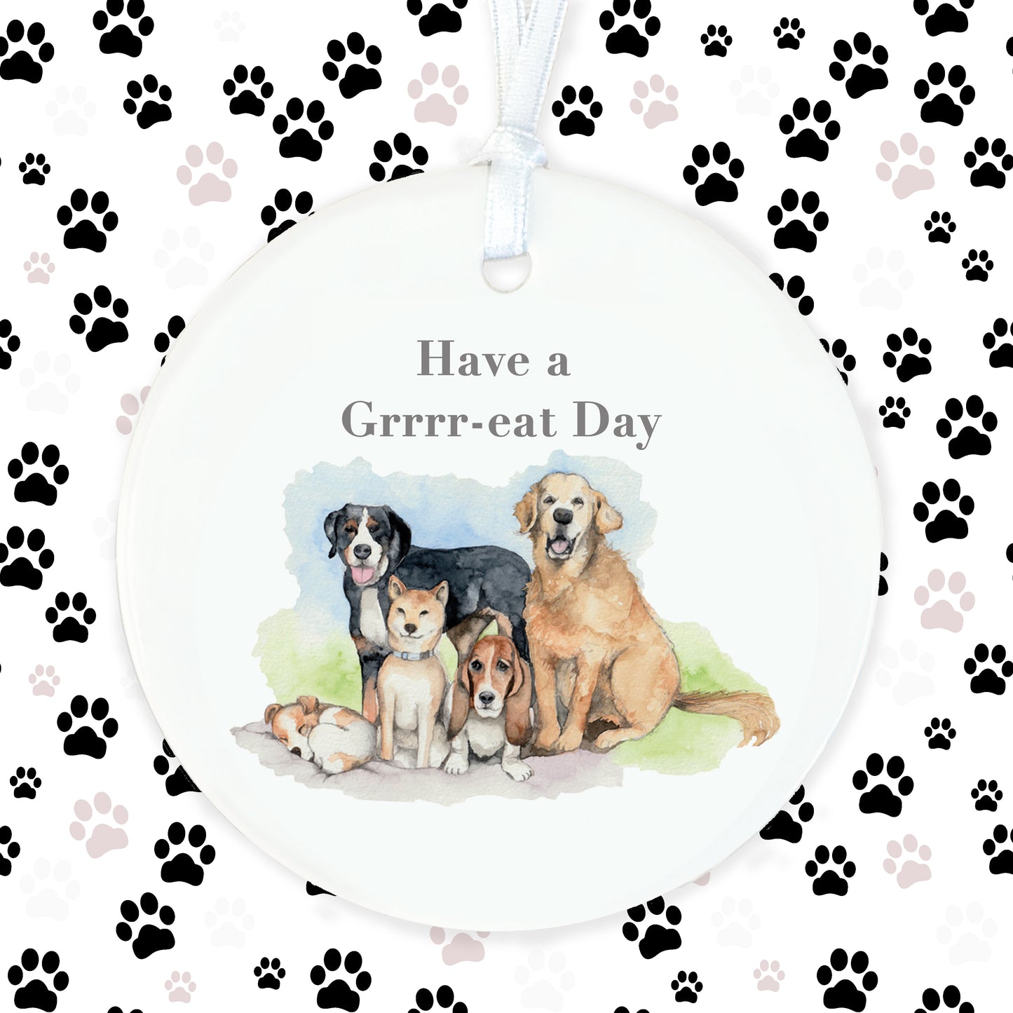 Hanging Ceramic Decoration - Dogs Happy Birthday