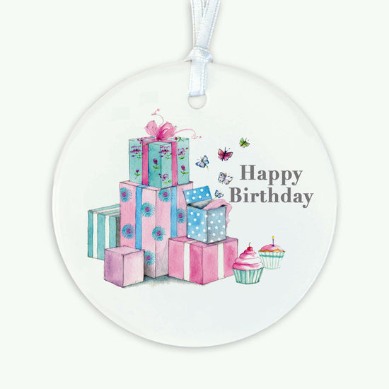 Hanging Ceramic Decoration - Pretty Presents Happy Birthday Decor Crumble and Core   