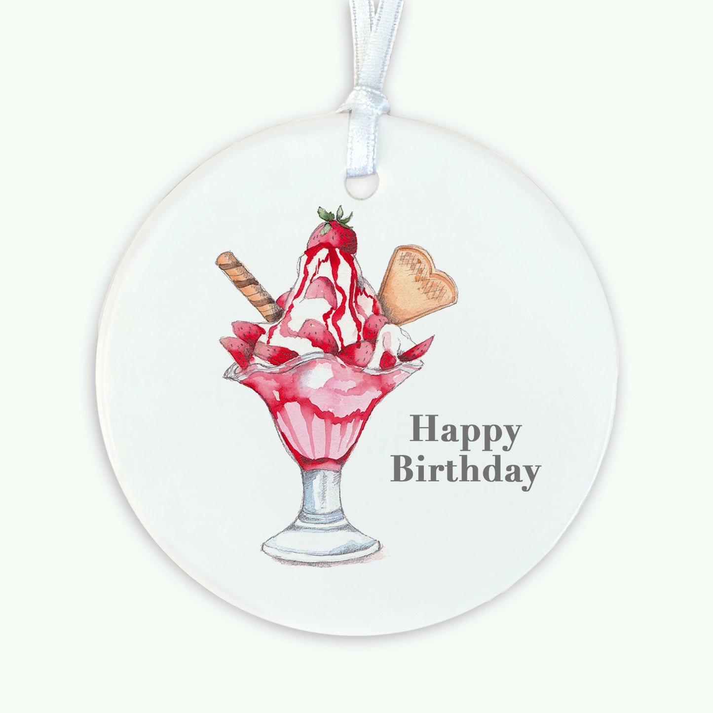 A6 Greeting Card with Ceramic Keepsake - Strawberry Sundae Happy Birthday