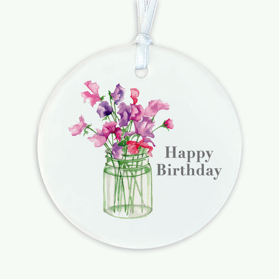 A6 Greeting Card with Ceramic Keepsake - Sweet Peas Happy Birthday