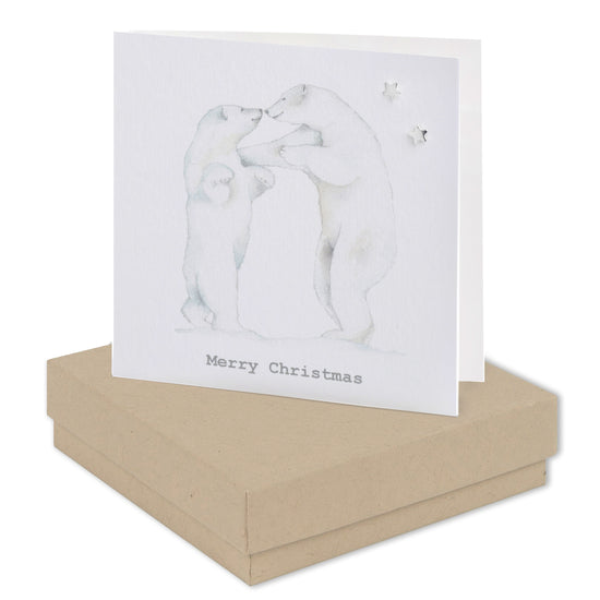 Sterling Silver Stud Earrings - Christmas Card - Polar Bear - Boxed for Gifting