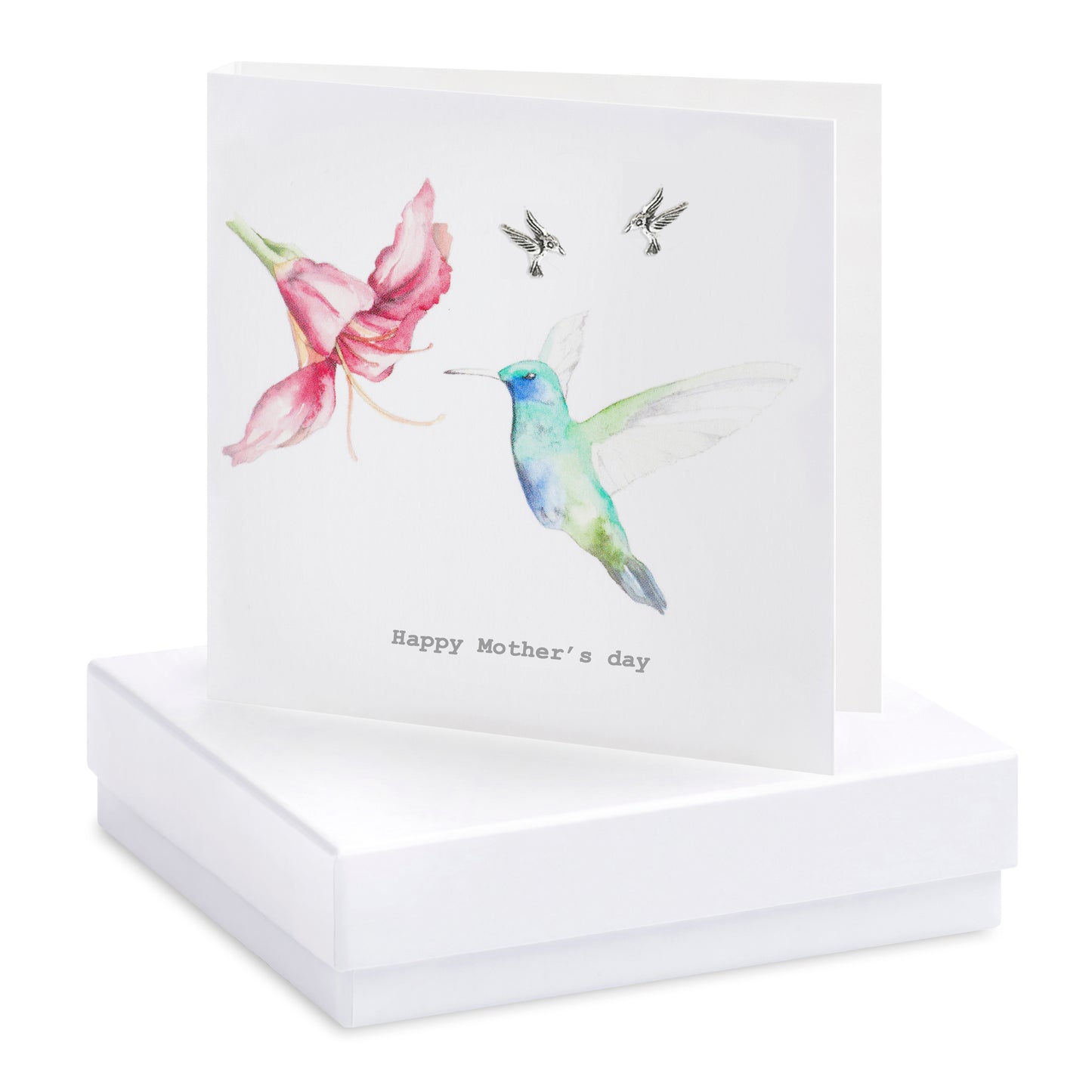 Mothers Day Card and Sterling Silver Stud Earrings - Hummingbird Design in Gift Box