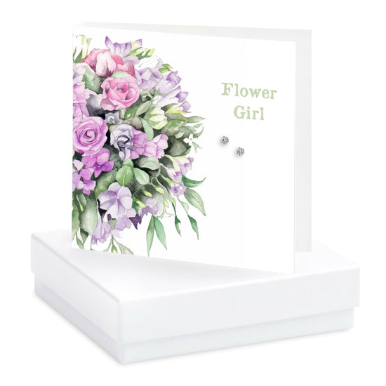 Boxed Silver Earring Card Flower Girl Lilac Bouquet Earrings Crumble and Core   