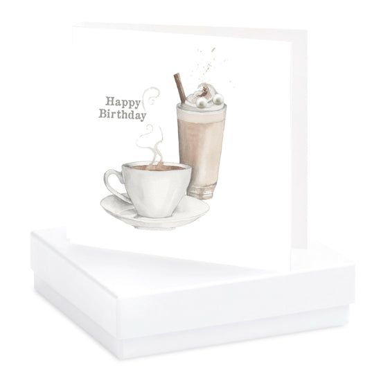 Boxed Silver Earring Card Coffee Happy Birthday Earrings Crumble and Core White  