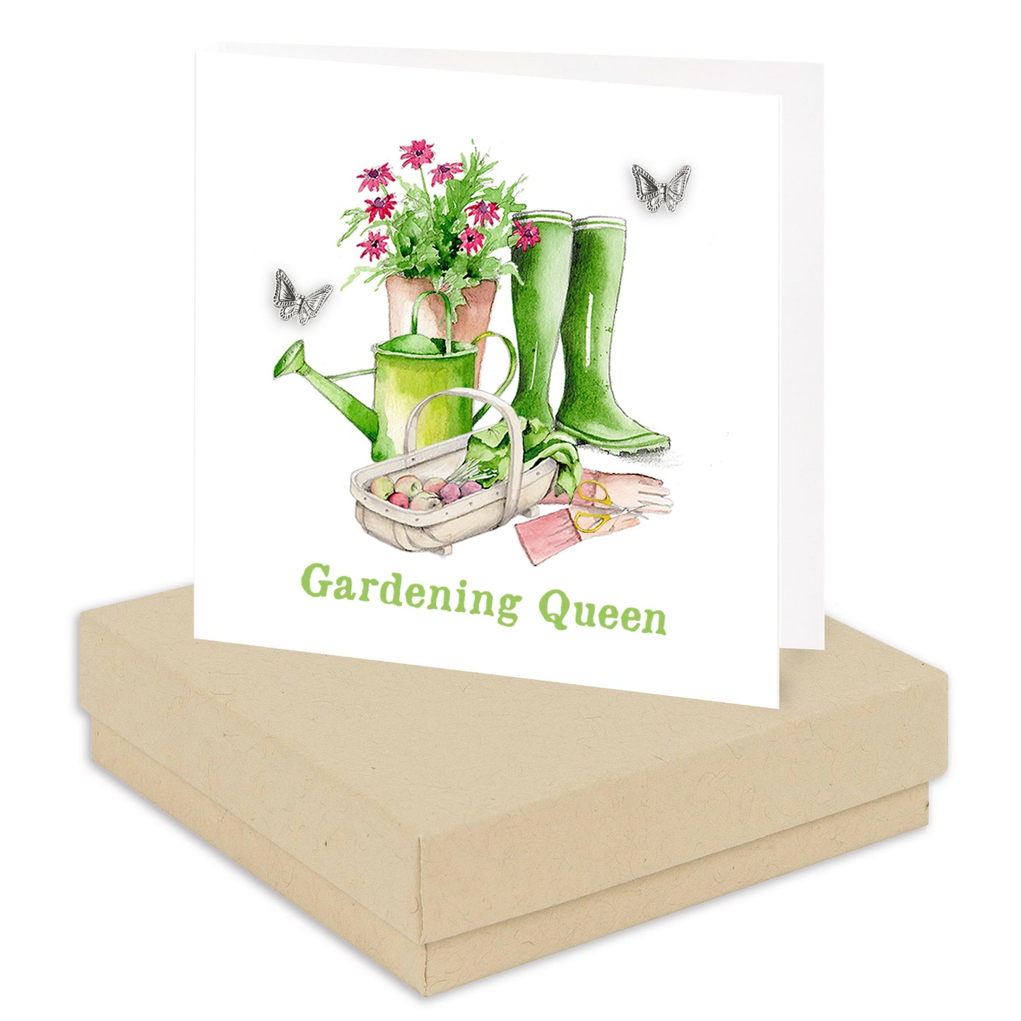 Boxed Silver Earring Card Gardening Queen Earrings Crumble and Core Kraft  