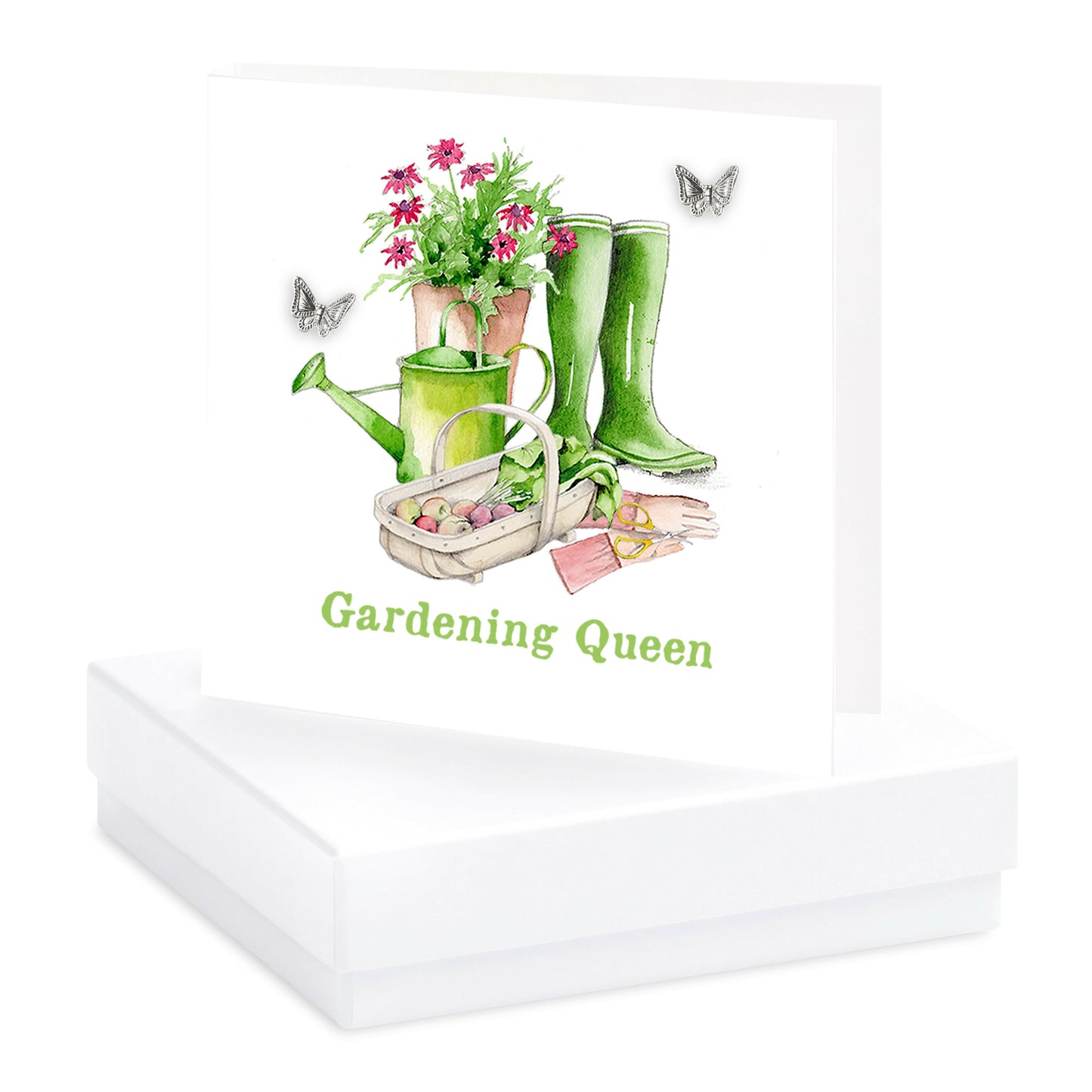 Boxed Silver Earring Card Gardening Queen Earrings Crumble and Core White  