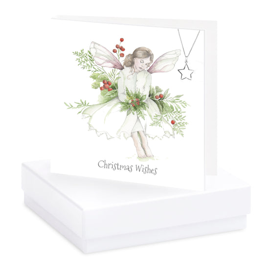 Boxed Christmas Green Holly Fairy Necklace Card Necklaces Crumble and Core   