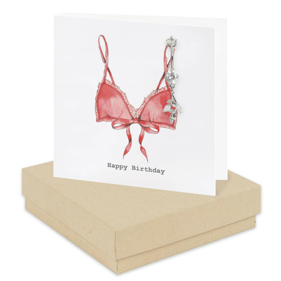 Boxed Birthday Bra Card with Surgical Steel Crystal Petals Navel Bar CP005 Body Jewelry Crumble and Core   